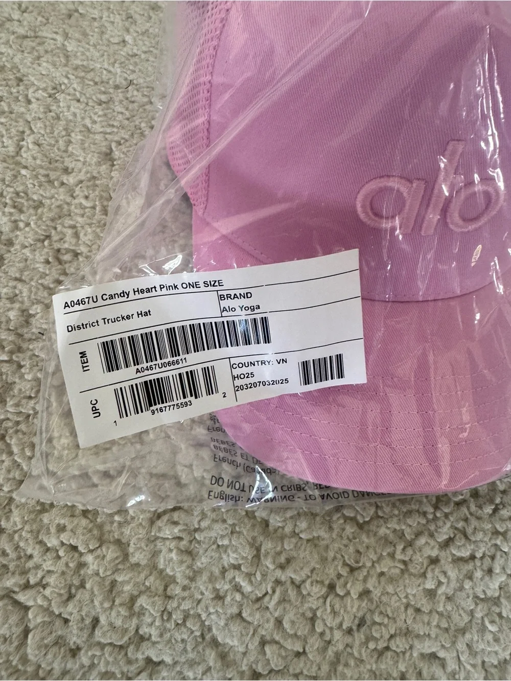 Alo District Trucker Hat Candy Heart Pink NWT